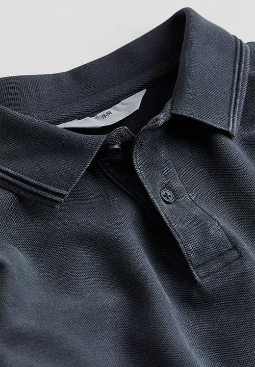 H&M - Long-sleeved cotton piqué polo shirt - washed black
