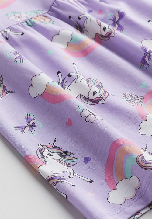 H&M - Patterned cotton dress - light purple unicorns