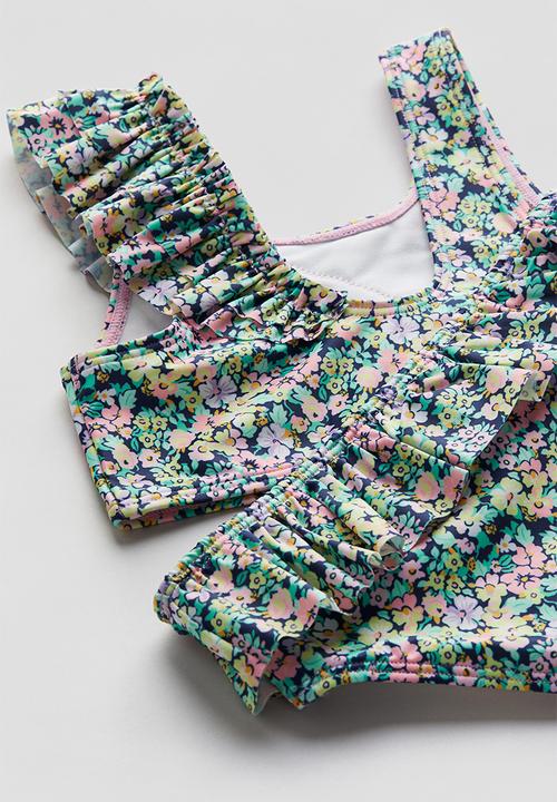 H&M - Frill-trimmed bikini - dark blue floral 