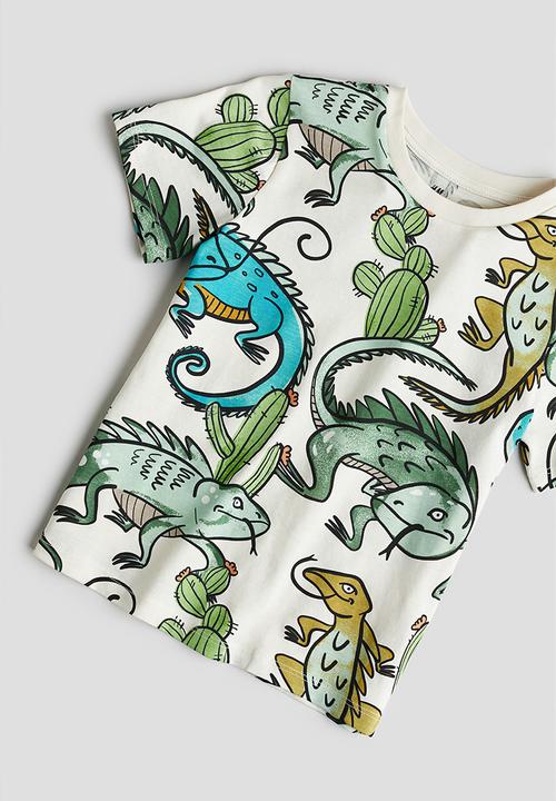 H&M - Printed T-shirt - White Lizards