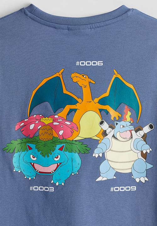 H&M - Pyjama T-shirt and shorts - dusty blue pokémon
