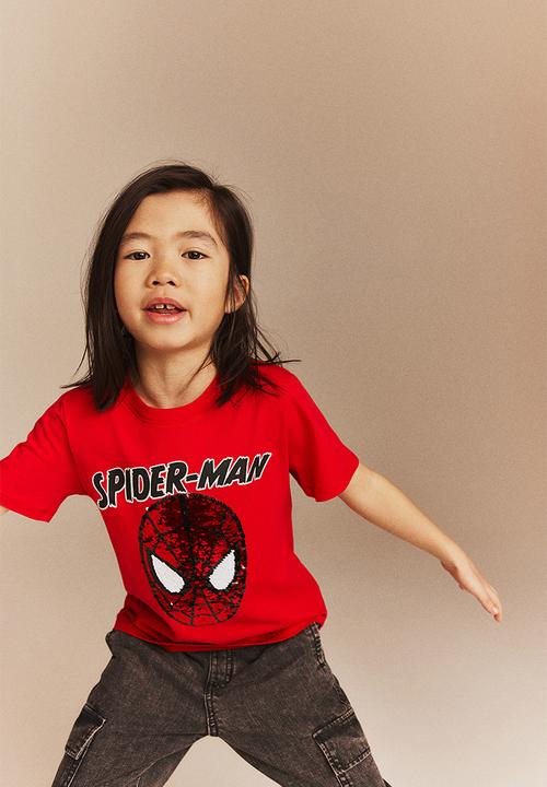 H&M - Reversible sequin T-shirt - bright red spider-man