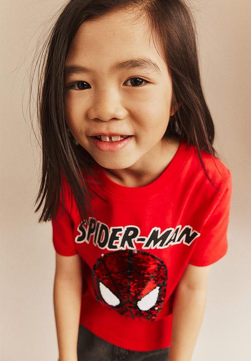 H&M - Reversible sequin T-shirt - bright red spider-man