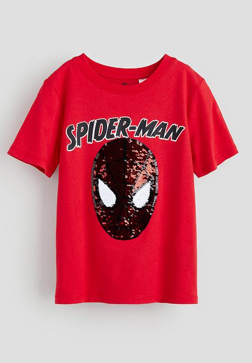 H&M - Reversible sequin T-shirt - bright red spider-man