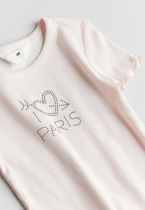 H&M - Ribbed T-shirt - light pink paris
