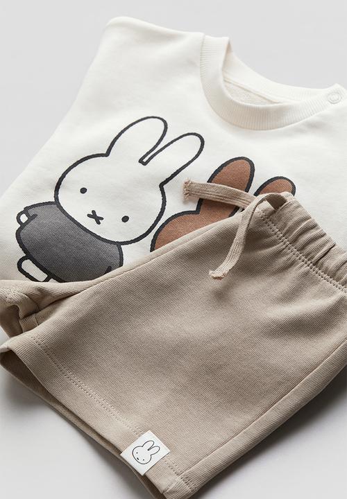 H&M - 2-piece motif-detail sweatshirt set - beige,white,multi
