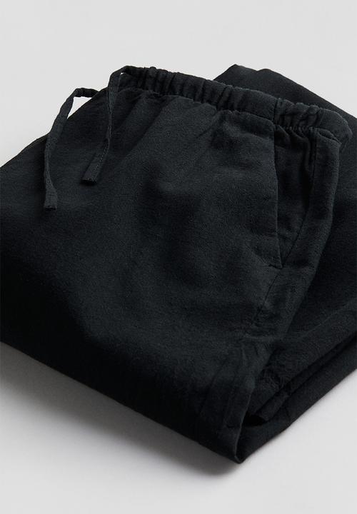 H&M - Wide linen-blend pull-on trousers - black