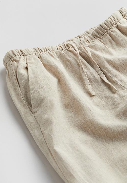 H&M - Wide linen-blend pull-on trousers - ecru 