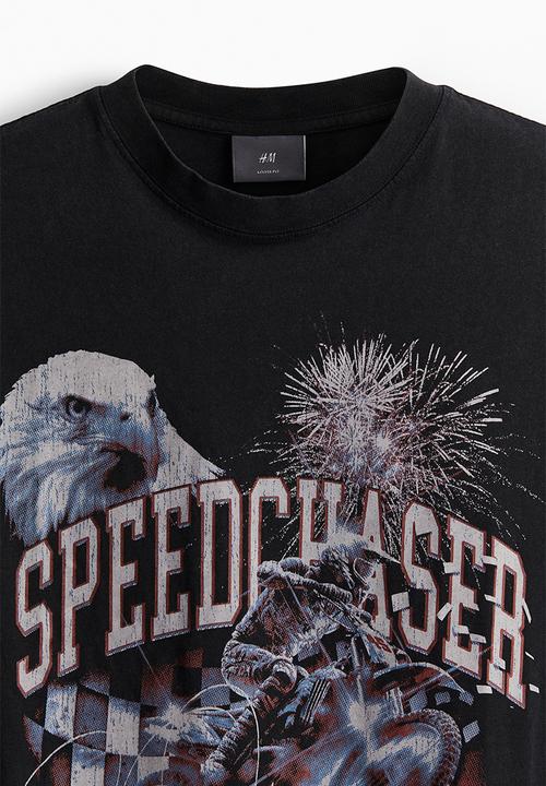 H&M - Loose fit printed T-shirt - black speedchaser