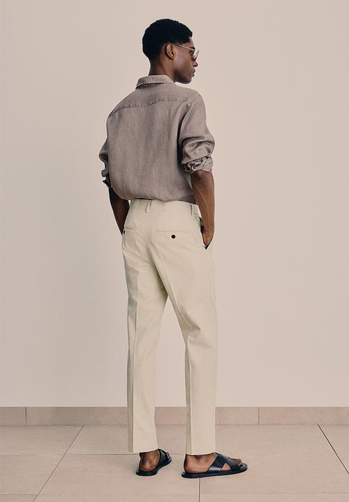 H&M - Slim fit tailored linen-blend trousers - beige