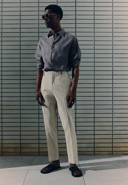 H&M - Slim fit tailored linen-blend trousers - beige