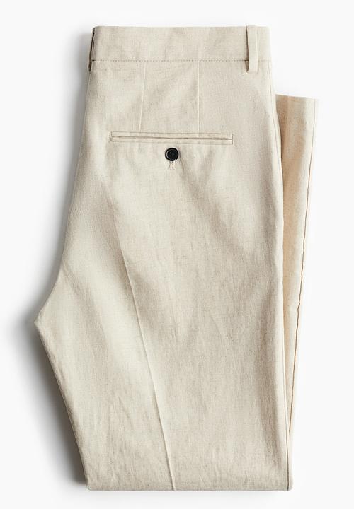 H&M - Slim fit tailored linen-blend trousers - beige