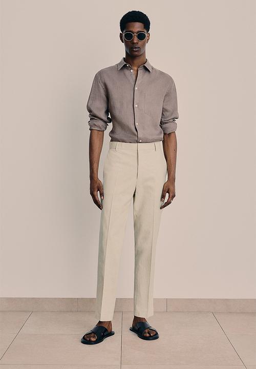 H&M - Slim fit tailored linen-blend trousers - beige