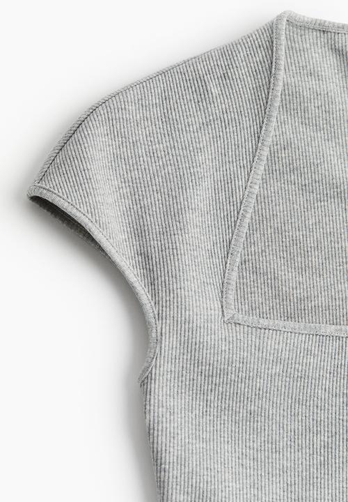 H&M - Cap-sleeved top - grey marl
