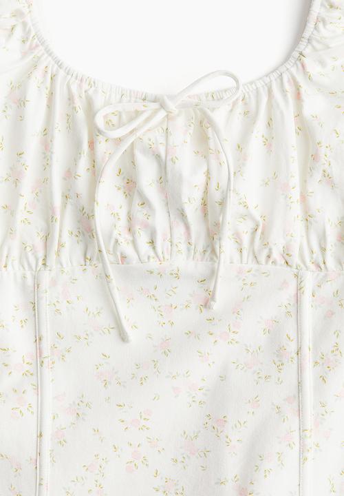 H&M - Corset-style jersey mini dress - Cream Floral