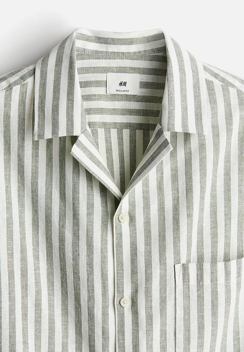 H&M - Regular fit linen-blend resort shirt - green,multi