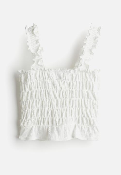 H&M - Cropped smocked top - white