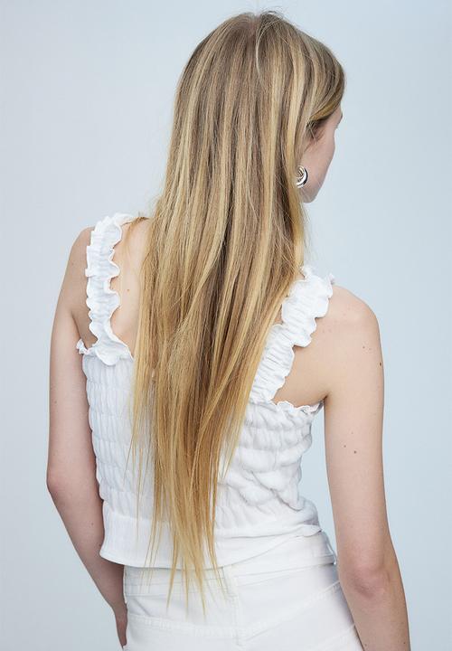 H&M - Cropped smocked top - white
