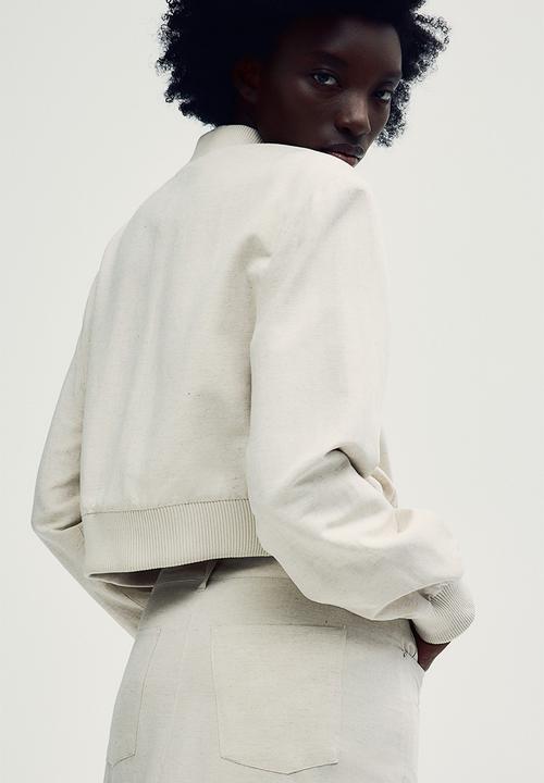 H&M - Cropped bomber jacket - light beige