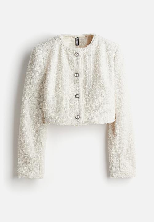 H&M - Cropped bouclé-weave jacket - white