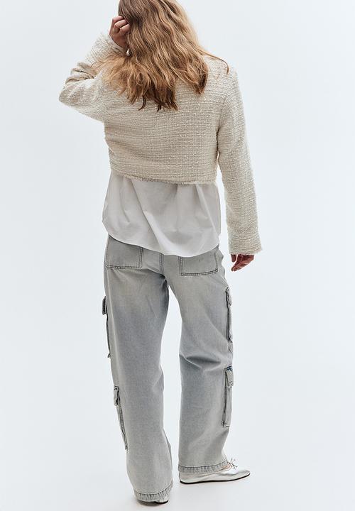 H&M - Cropped bouclé-weave jacket - white
