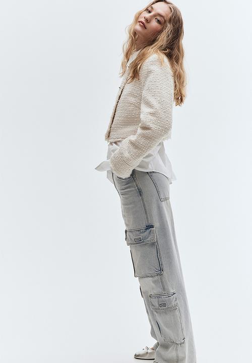 H&M - Cropped bouclé-weave jacket - white
