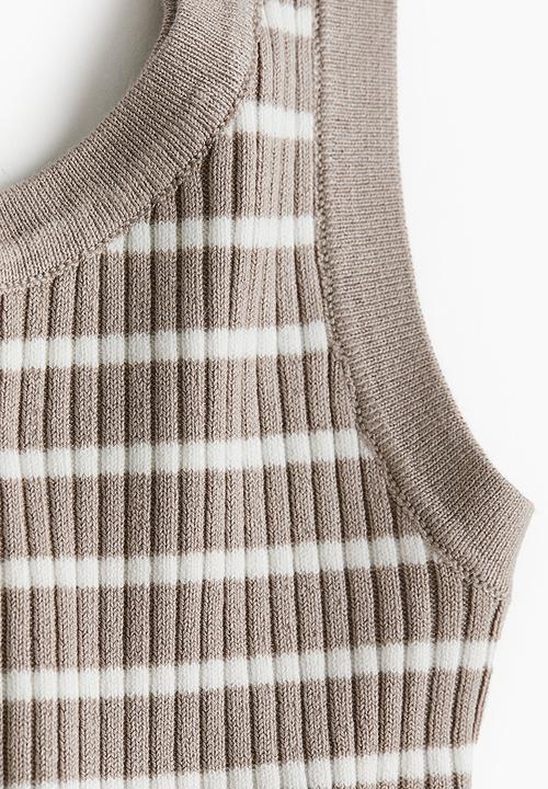 H&M - Rib-knit vest top - light greige striped