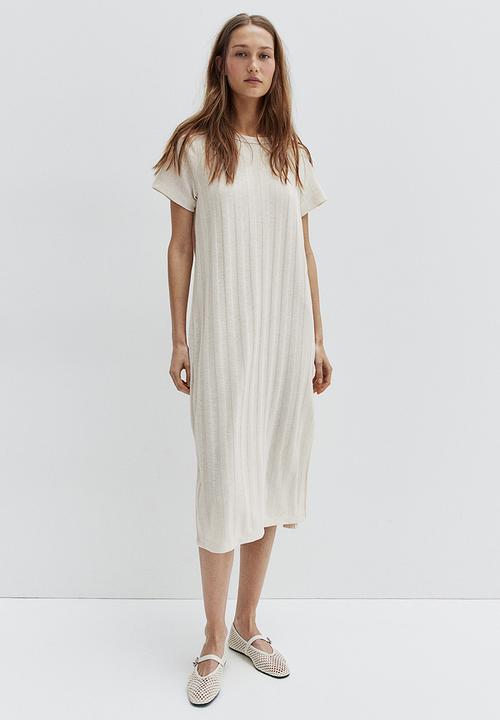 Ribbed dress - beige,white - 1163452004