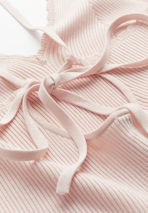 H&M - Scallop-edged rib-knit vest top - pink