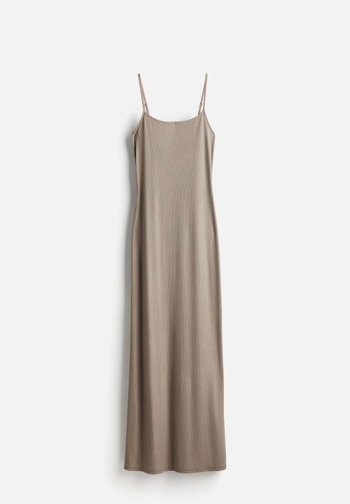 H&M - Ribbed maxi dress - beige & grey