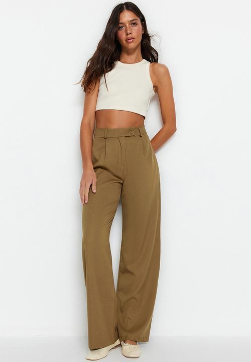Trendyol - Wide Leg Woven Trousers - Khaki