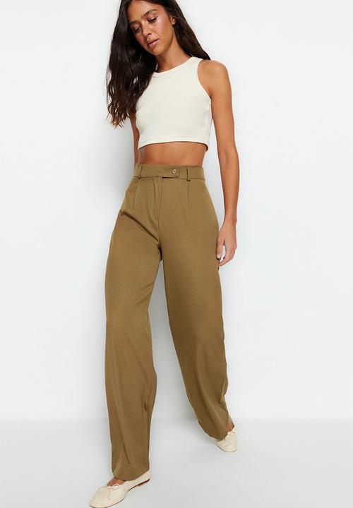 Trendyol - Wide Leg Woven Trousers - Khaki