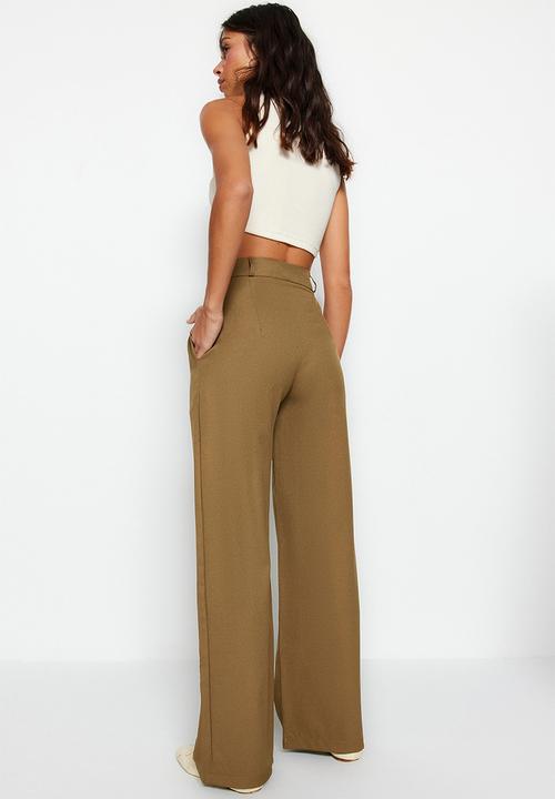 Trendyol - Wide Leg Woven Trousers - Khaki