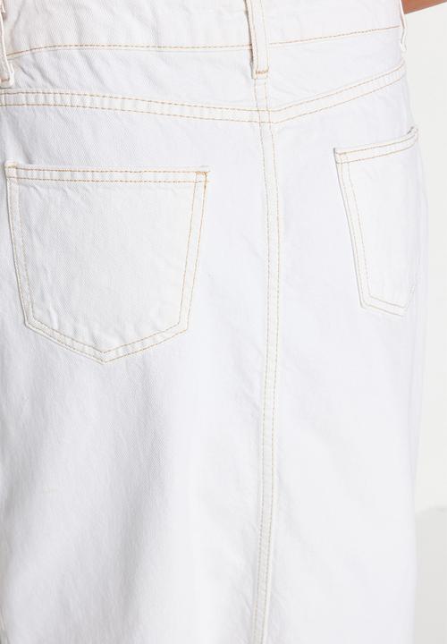 Trendyol - Slit Maxi Denim Skirt - White