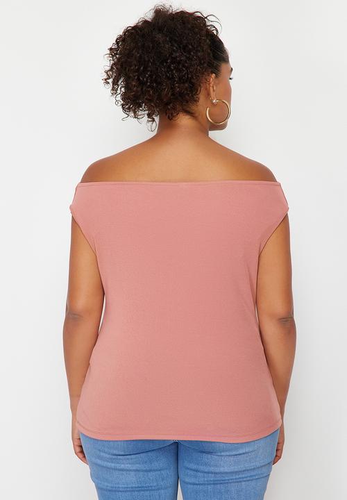 Trendyol - Boat Collar Knitted Blouse - Dusty Rose