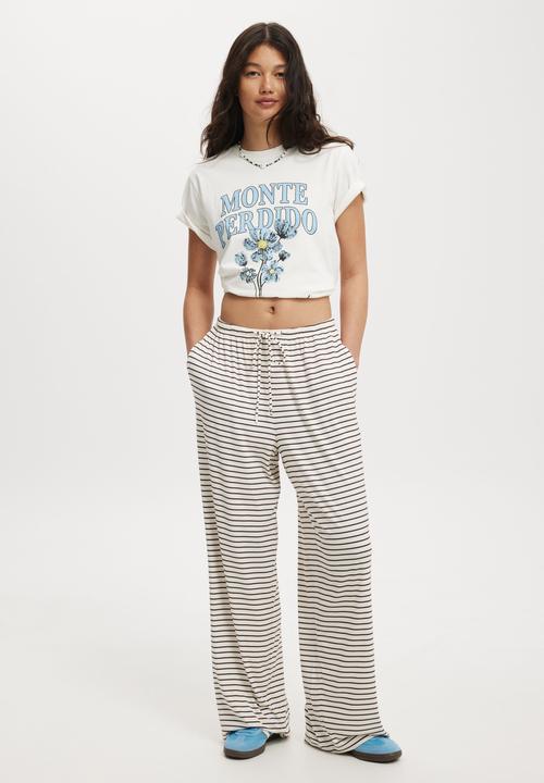Cotton On - Blair Wide Leg Pant - Lorry Stripe/Cherry Choc