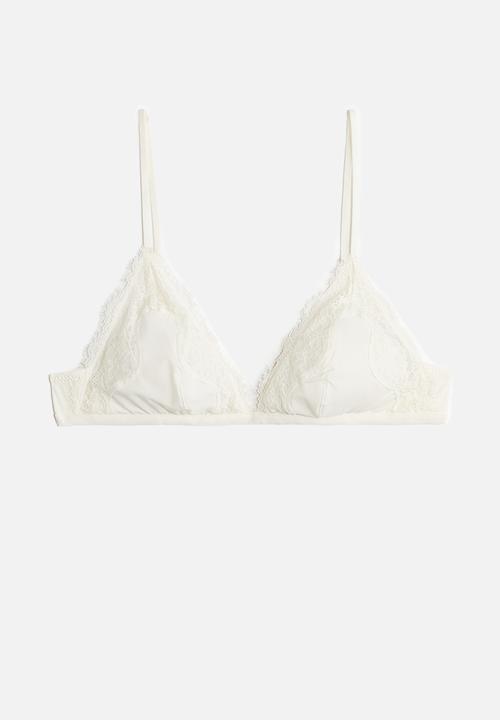 H&M - Padded lace-trimmed soft bra - white