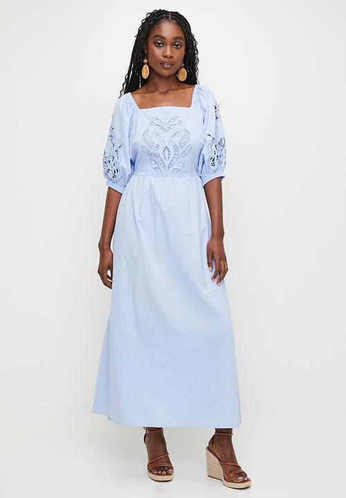 MILLA - Open back square neck tiered dress - Hydrangea