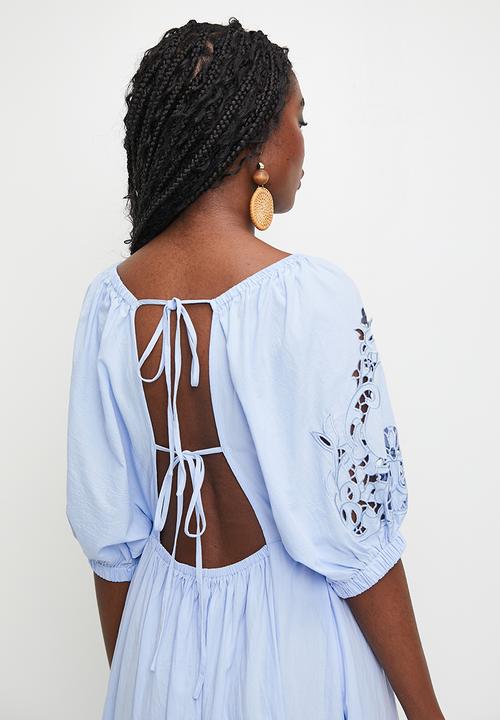 MILLA - Open back square neck tiered dress - Hydrangea