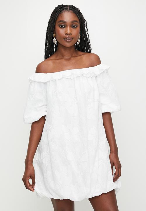 MILLA - Ruffle bardot mini dress - white