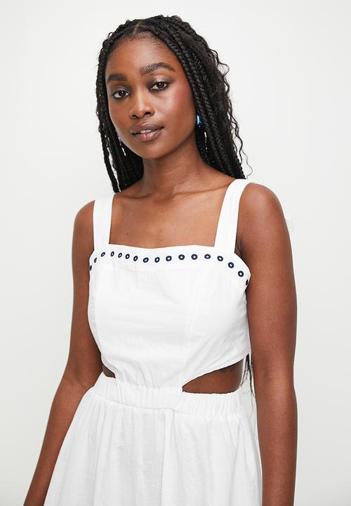 MILLA - Tie detail fit & flare with embroidery - black & white