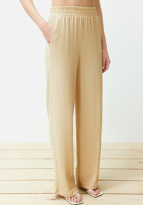 Trendyol - Relaxed Fit Cut Knitted Kimona Trousers & Top Set - Stone