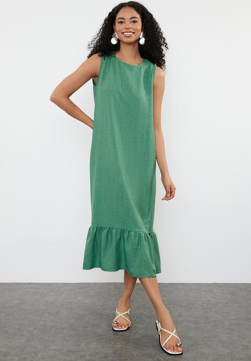 Trendyol - Straight Cut Skirt Flounce Woven Dress - Green