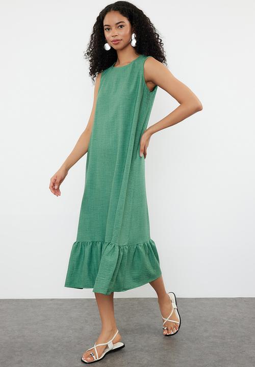 Trendyol - Straight Cut Skirt Flounce Woven Dress - Green