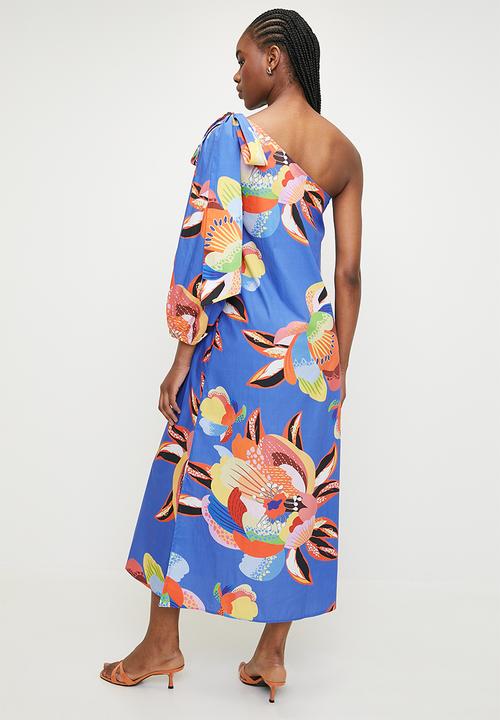 Superbalist - Asym balloon sleeve column dress - dark macro tropics floral