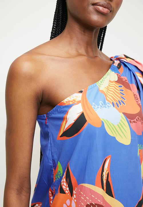Superbalist - Asym balloon sleeve column dress - dark macro tropics floral