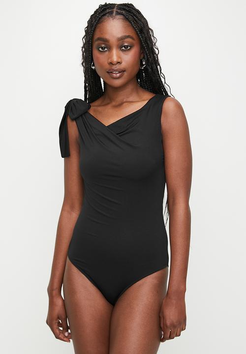 MILLA - Asym tie bodysuit - black