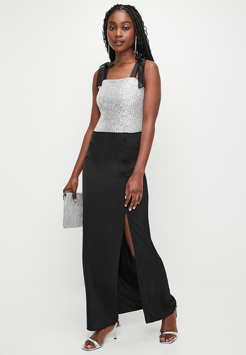 MILLA - Shoulder tie sequins combo bodysuit - silver