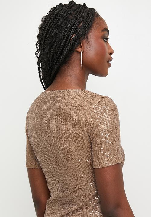 MILLA - Sequins square neck top - taupe