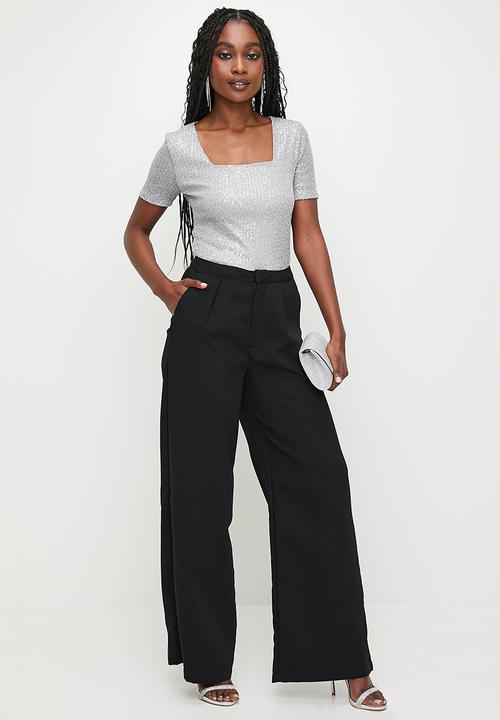 MILLA - Sequins square neck top - grey